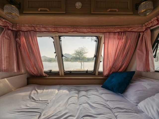 comfortable upholstered furniture inside caravan