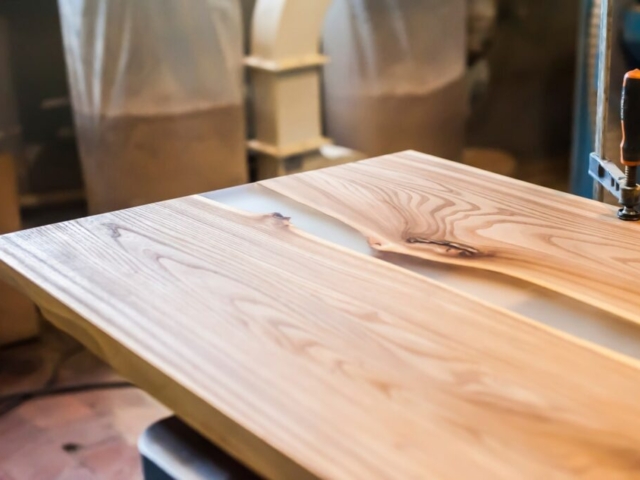 Wood and french polished resin table
